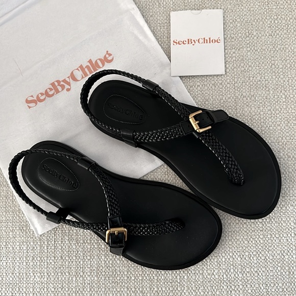 See by Chloe Nola black Braided Strap Thong Sandals - Picture 3 of 7